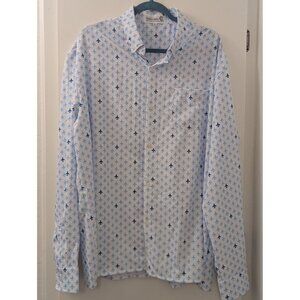 Wright Bros. Collection Mens XL Airplane Print Button-Up Shirt White & Blue Long